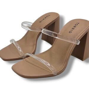 Torrid Nude Clear Strap Block Heel Sandals Size 9.5 Wide